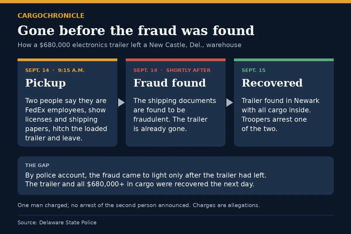 CargoChronicle fact card summarizing the New Castle fictitious-pickup case