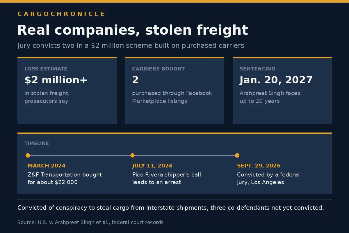 CargoChronicle fact card summarizing the Singh carrier-purchase ring case